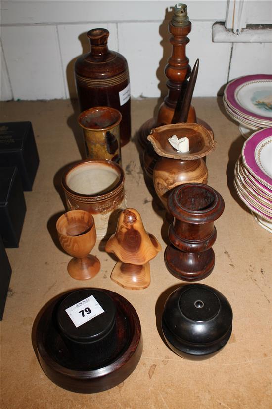 Lignum vitae sailors fid, other treen, John Maybank stoneware jar etc(-)